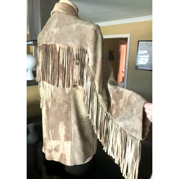 Vintage Jean Sebastian Tan Fringe Suede Cowhide Dye Jacket 60s 70s 11 12 M L - Picture 3 of 12